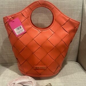 Sassy Jones Leather Addie’ Weaved Peach Bucket Crossbody